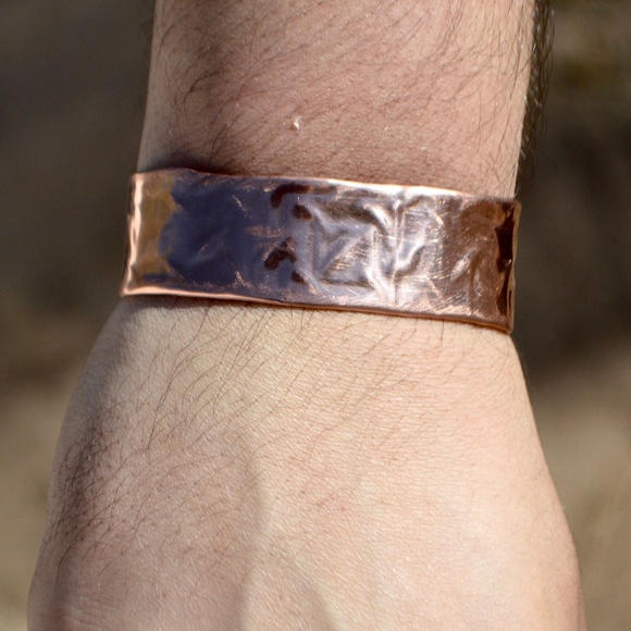 Mens Copper Embossed Cuff Bracelet Rustic Mans Man - Picture 3 of 8